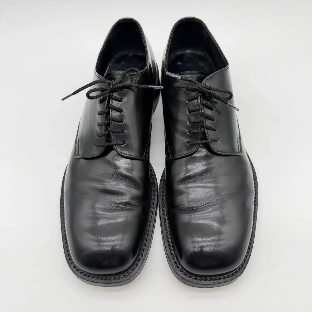 PRADA | Men’s Black Leather Derby Dress Shoes Square Toe Made in Italy 9